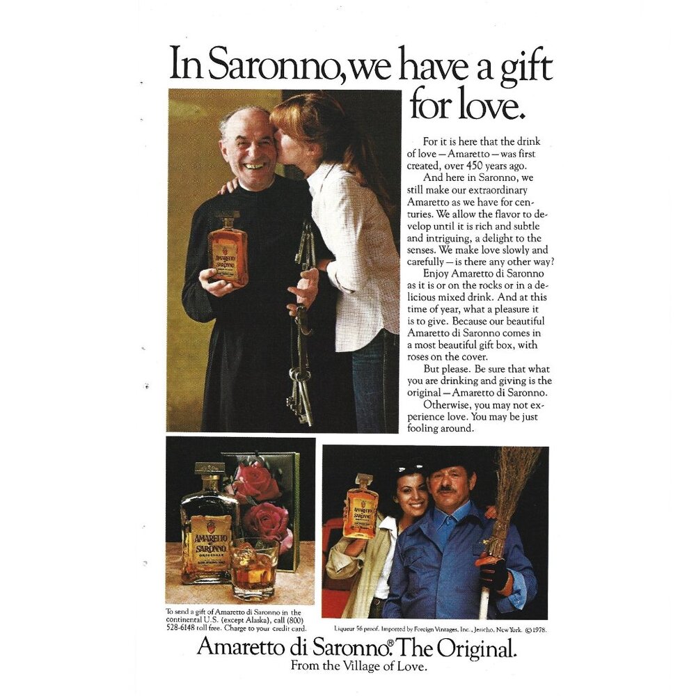 Disaronno Amaretto Di Saronno Italian Liqueur Vintage Print AD 1978